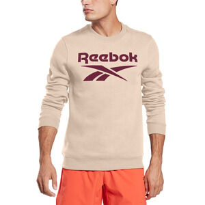 Reebok Men Identity Fleece Stacked Logo Crew Sweatshirt Stucco/Burgandy Size 2XL